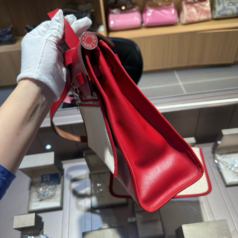 爱马仕Hermes herbag31辣椒红防雨布珐琅扣-3
