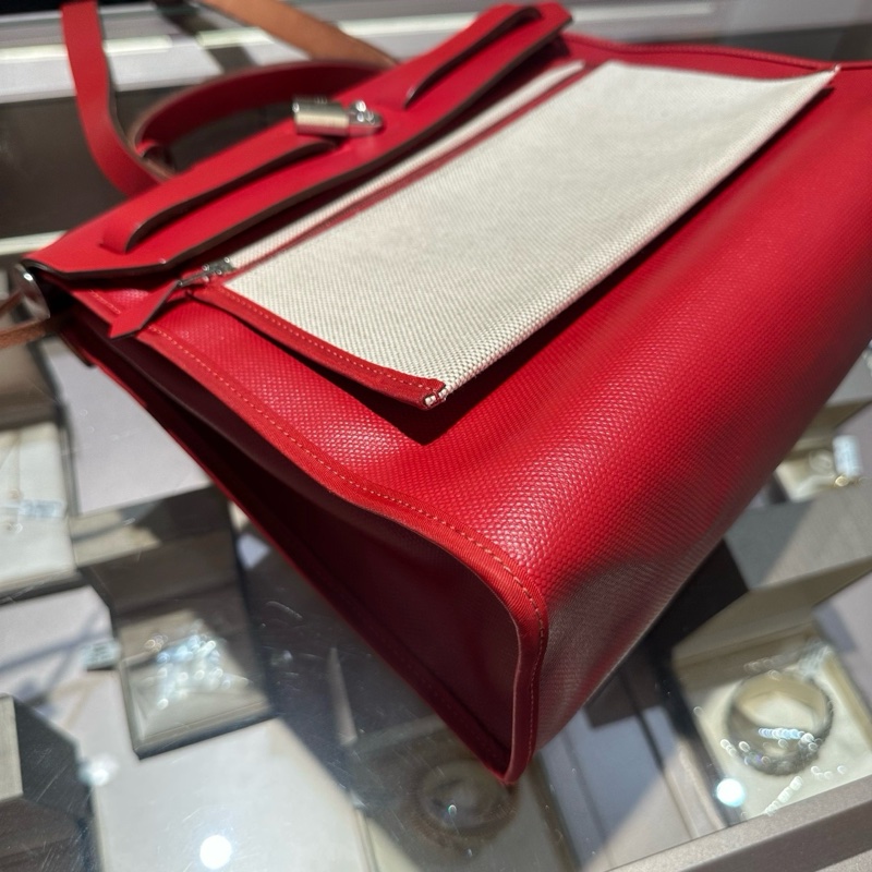 爱马仕Hermes herbag31辣椒红防雨布珐琅扣-6