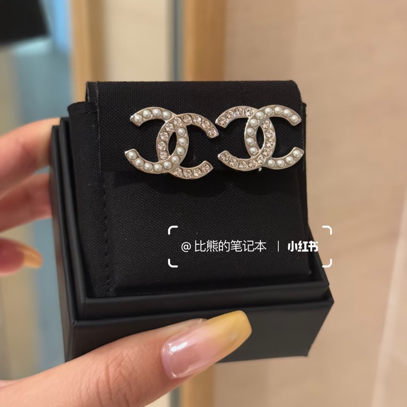 Chanel 25B 雙C耳夾 珍珠加水鑽-2