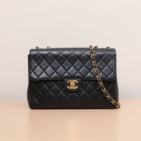 CHANEL 中古黑金羊貝嫂包30黑色3開肩背包