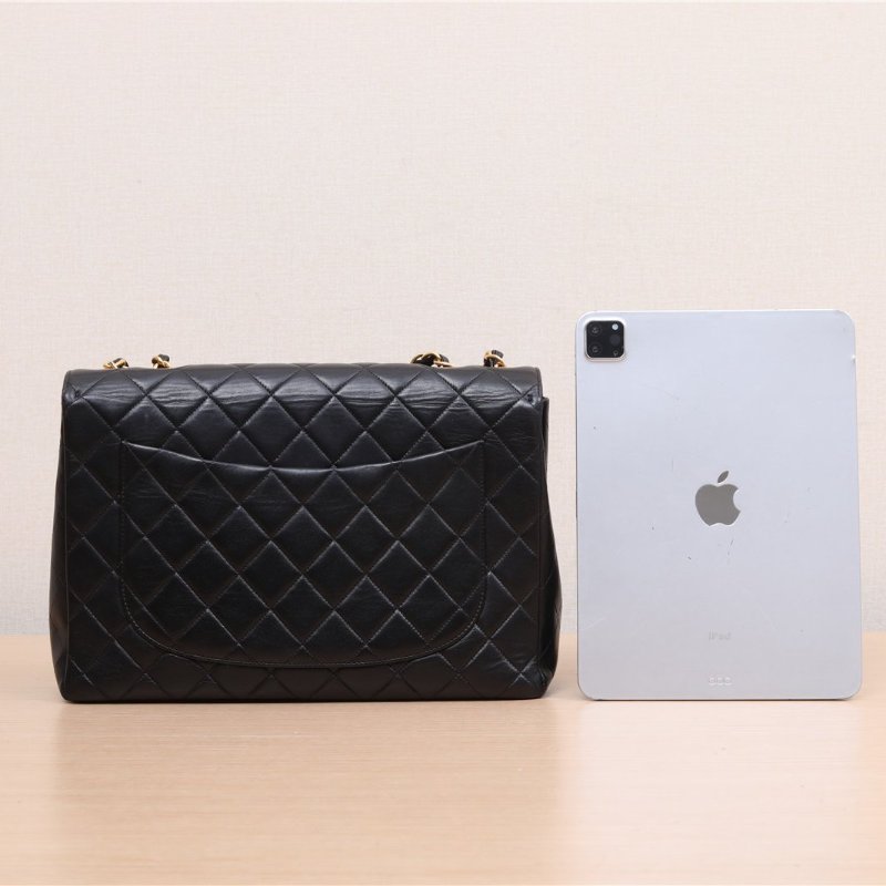 CHANEL 中古黑金羊貝嫂包30黑色3開肩背包-4