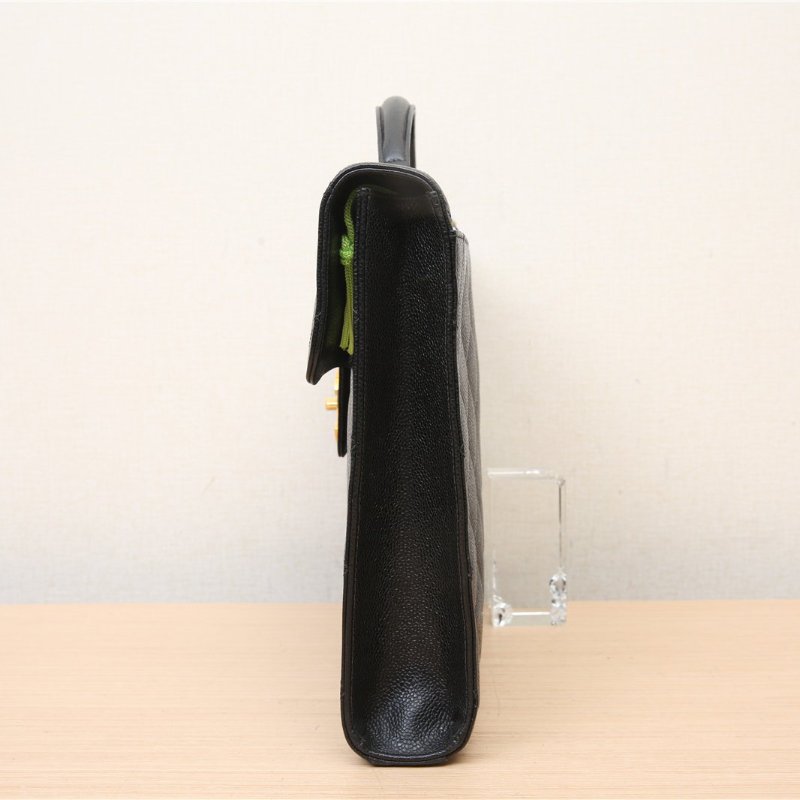 CHANEL 中古黑金牛大金扣公事包黑色3開肩背包-2