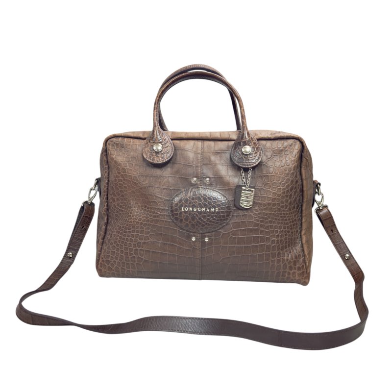 LONGCHAMP 鱷魚皮壓紋 2用袋-0