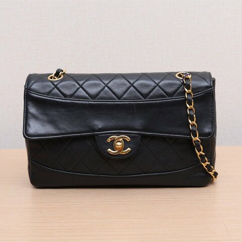 CHANEL 薑黃色羊皮0開中古米金羊斜挎包肩背包