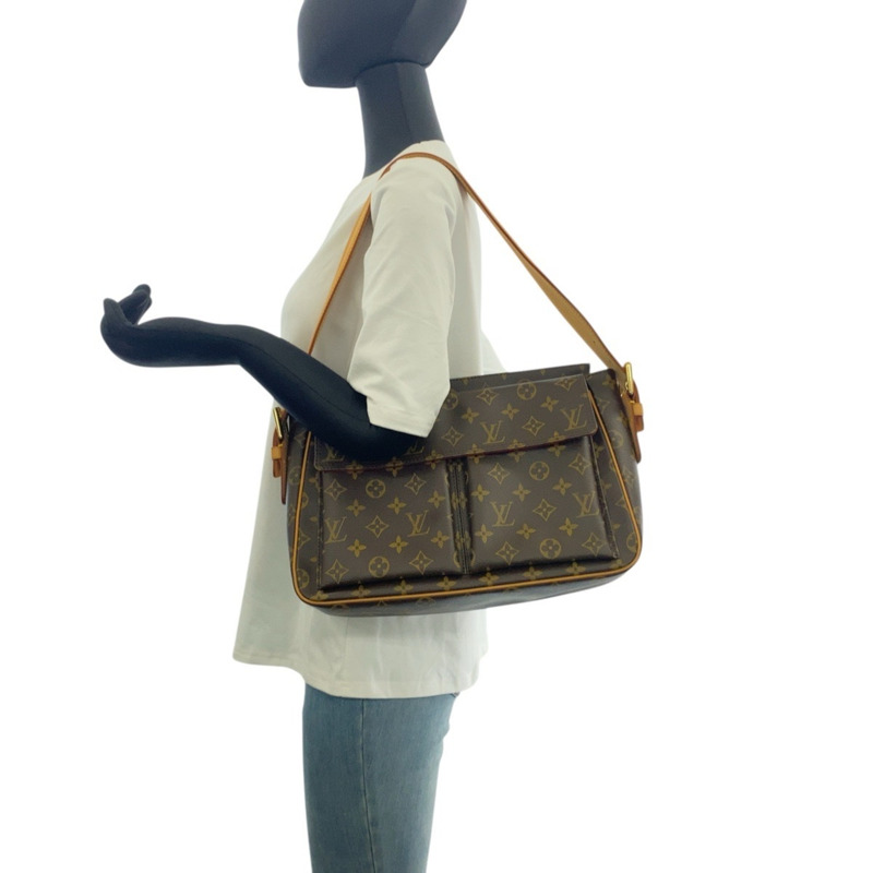路易威登 Monogram Viva Cite GM 棕色/米色皮革金色五金配件女士單肩包,型號 M51163-5
