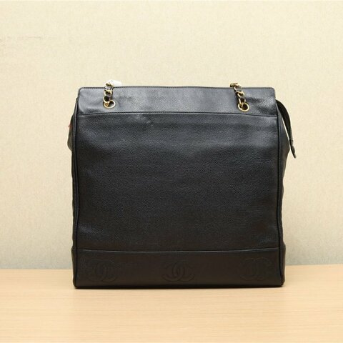 CHANEL 中古黑金牛金球手提包黑色3開肩背包