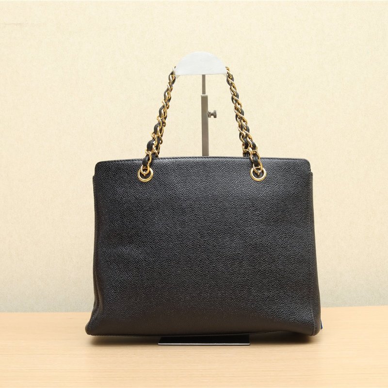 CHANEL 中古黑金牛暗紋logo奶粉包黑色4開肩背包-3