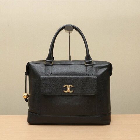 CHANEL 中古玳瑁雙C雙肩包黑色5開肩背包