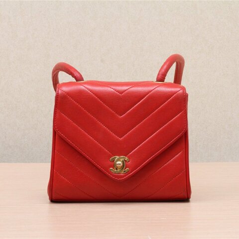 CHANEL 中古荔枝皮化妝箱紅色肩背包