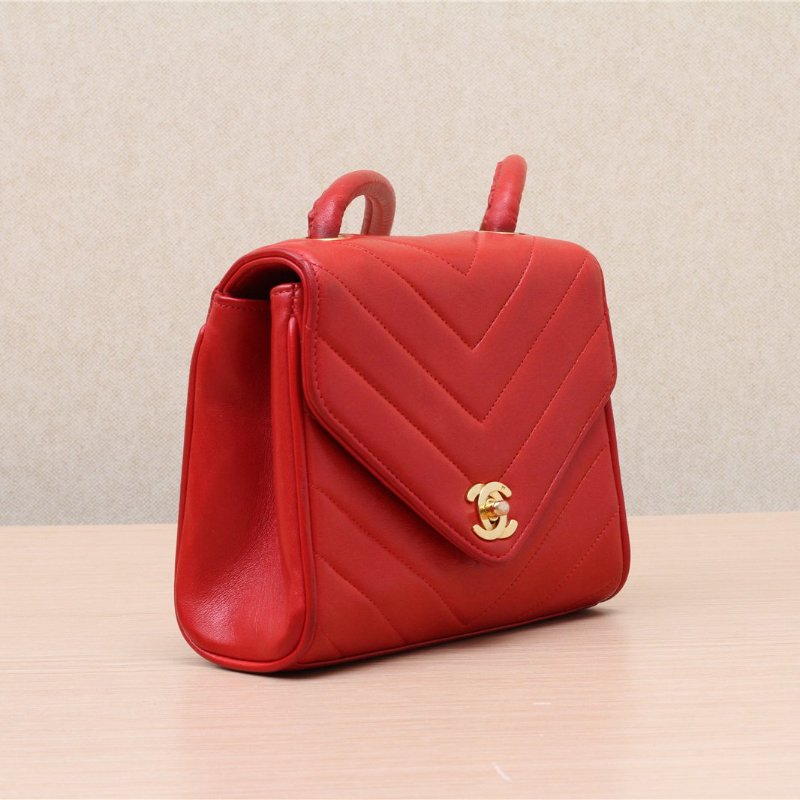 CHANEL 中古荔枝皮化妝箱紅色肩背包-1