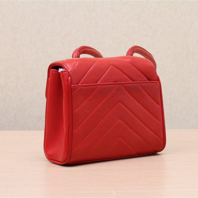 CHANEL 中古荔枝皮化妝箱紅色肩背包-4