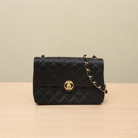 CHANEL 中古黑金羊戴妃包25黑色3開肩背包