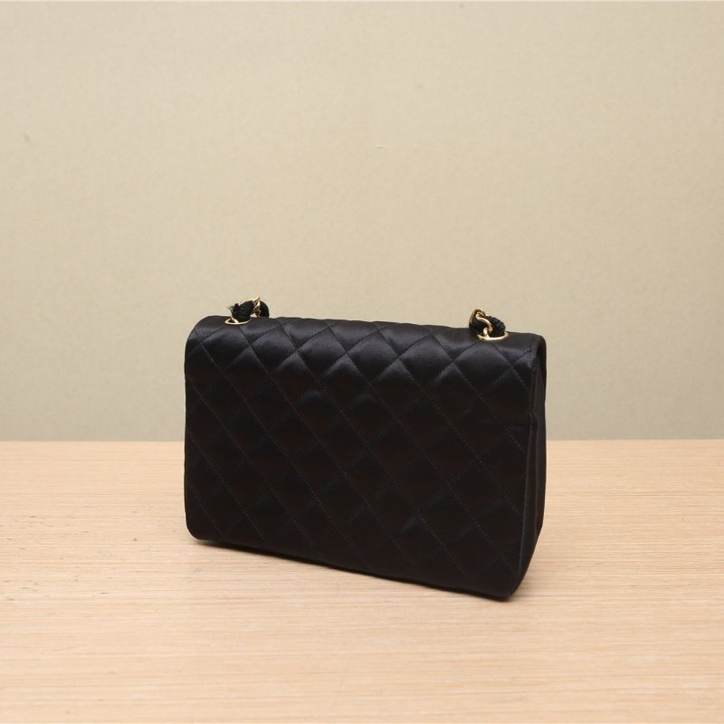 CHANEL 中古黑金羊戴妃包25黑色3開肩背包-3