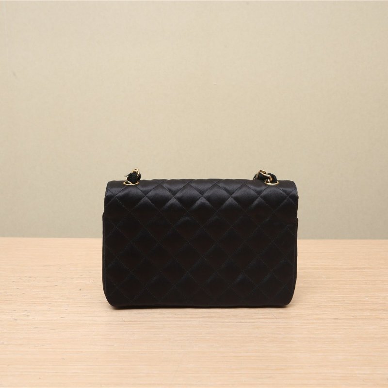 CHANEL 中古黑金羊戴妃包25黑色3開肩背包-4