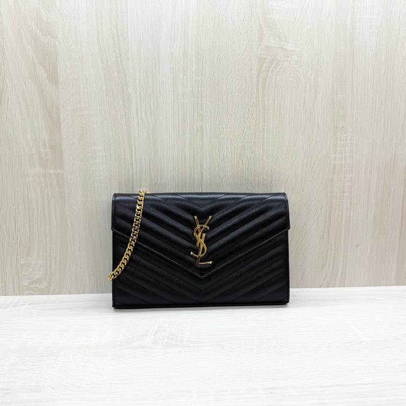 YSL黑金魚子醬牛皮下蓋鏈包377828-0