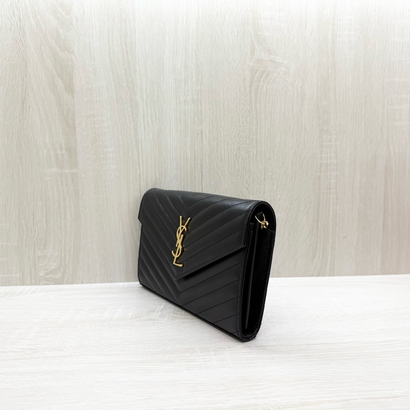 YSL黑金魚子醬牛皮下蓋鏈包377828-2