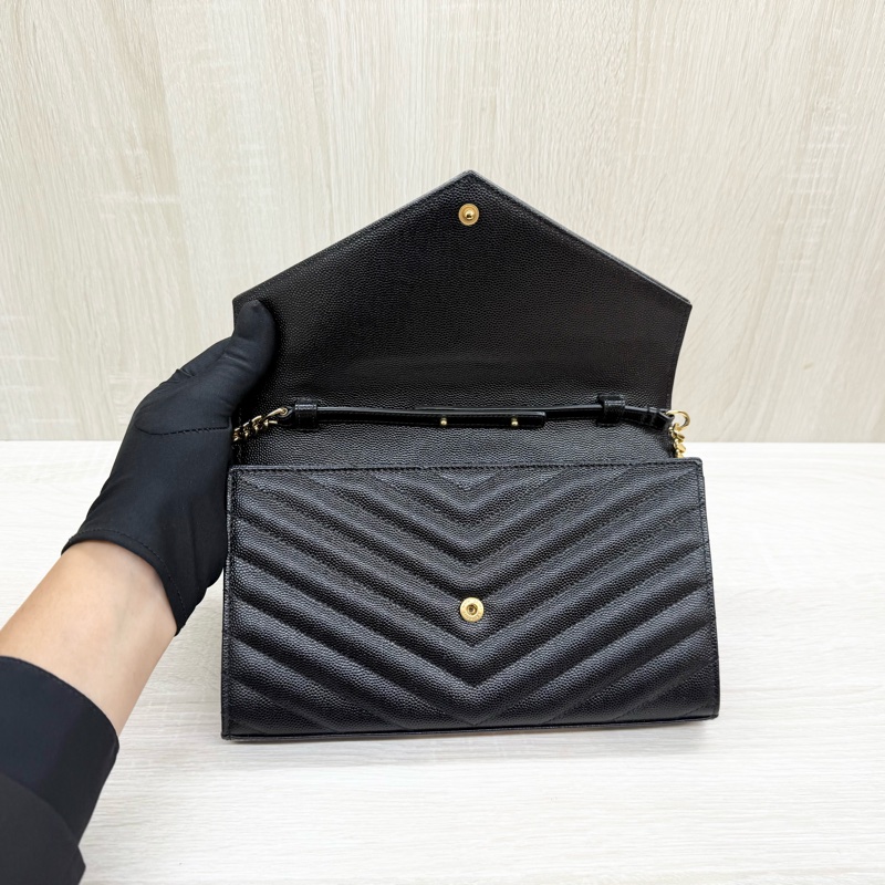 YSL黑金魚子醬牛皮下蓋鏈包377828-7