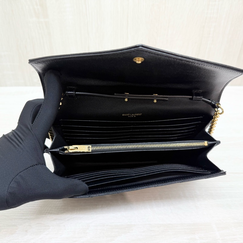 YSL黑金魚子醬牛皮下蓋鏈包377828-8