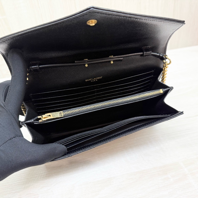YSL黑金魚子醬牛皮下蓋鏈包377828-9