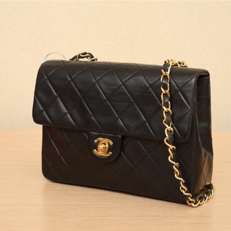 CHANEL 中古黑金羊2.55單肩包黑色1開肩背包-1