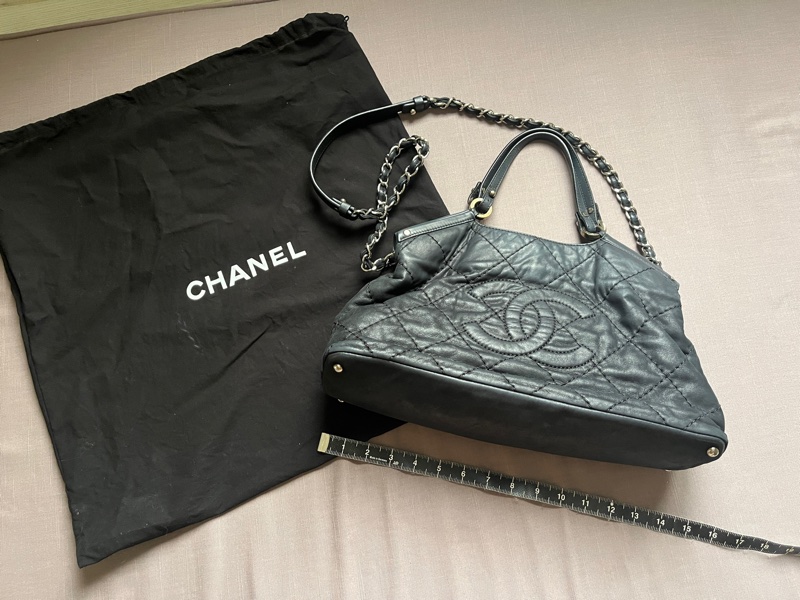 Chanel Vintage Wild Stitch Sea Hit Tote 黑色菱格皮革雙用包-0