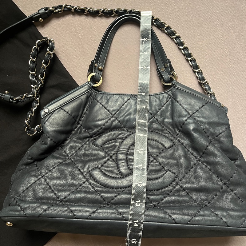 Chanel Vintage Wild Stitch Sea Hit Tote 黑色菱格皮革雙用包-1