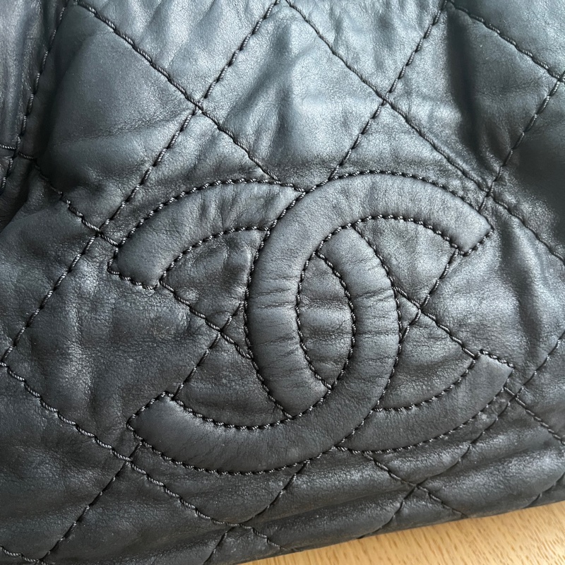 Chanel Vintage Wild Stitch Sea Hit Tote 黑色菱格皮革雙用包-5