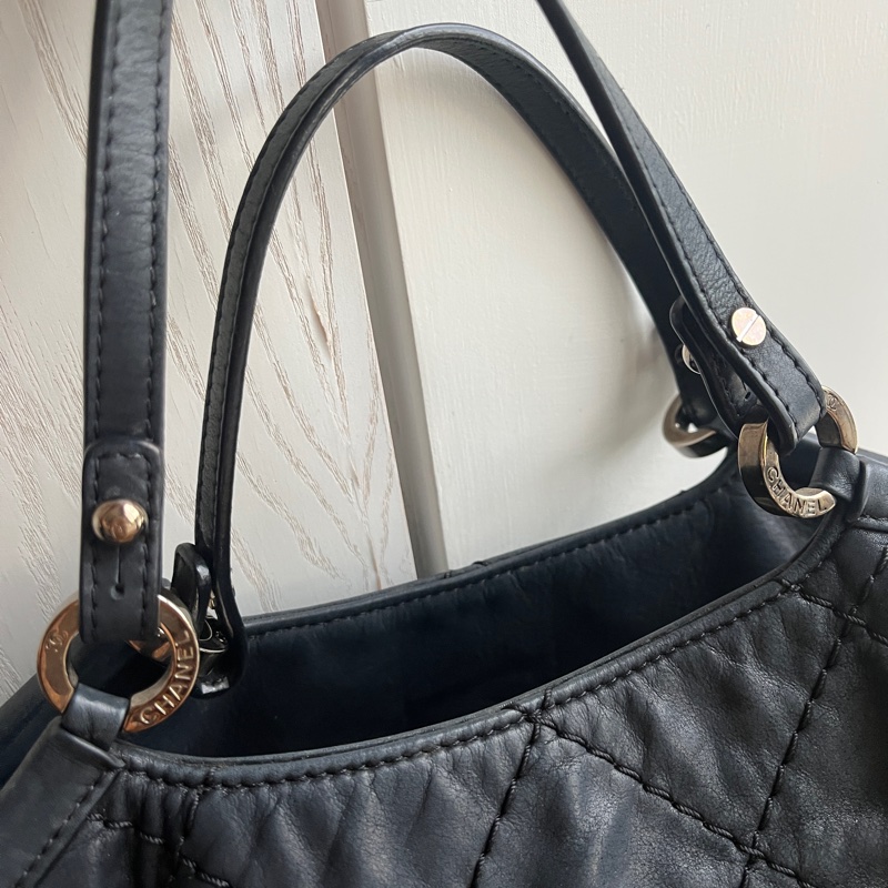 Chanel Vintage Wild Stitch Sea Hit Tote 黑色菱格皮革雙用包-7