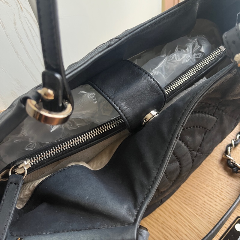 Chanel Vintage Wild Stitch Sea Hit Tote 黑色菱格皮革雙用包-8