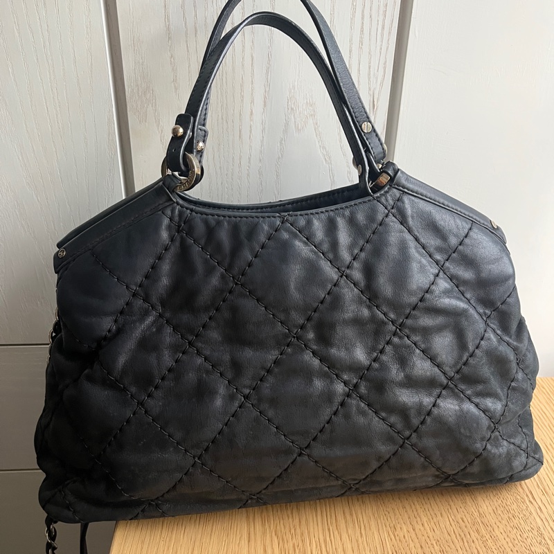 Chanel Vintage Wild Stitch Sea Hit Tote 黑色菱格皮革雙用包-9