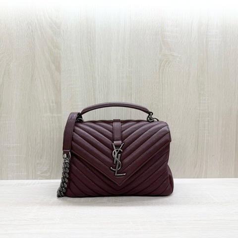 YSL酒紅色牛皮銀扣COLLEGE學院包/487213