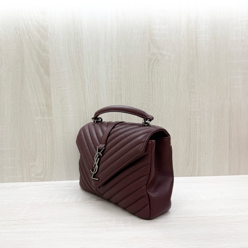 YSL酒紅色牛皮銀扣COLLEGE學院包/487213-2