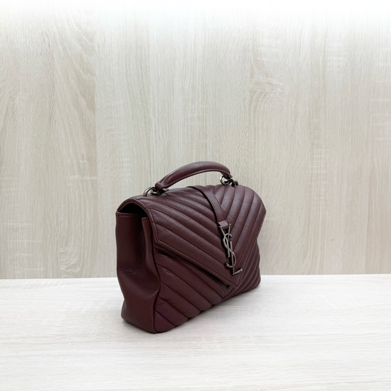 YSL酒紅色牛皮銀扣COLLEGE學院包/487213-3