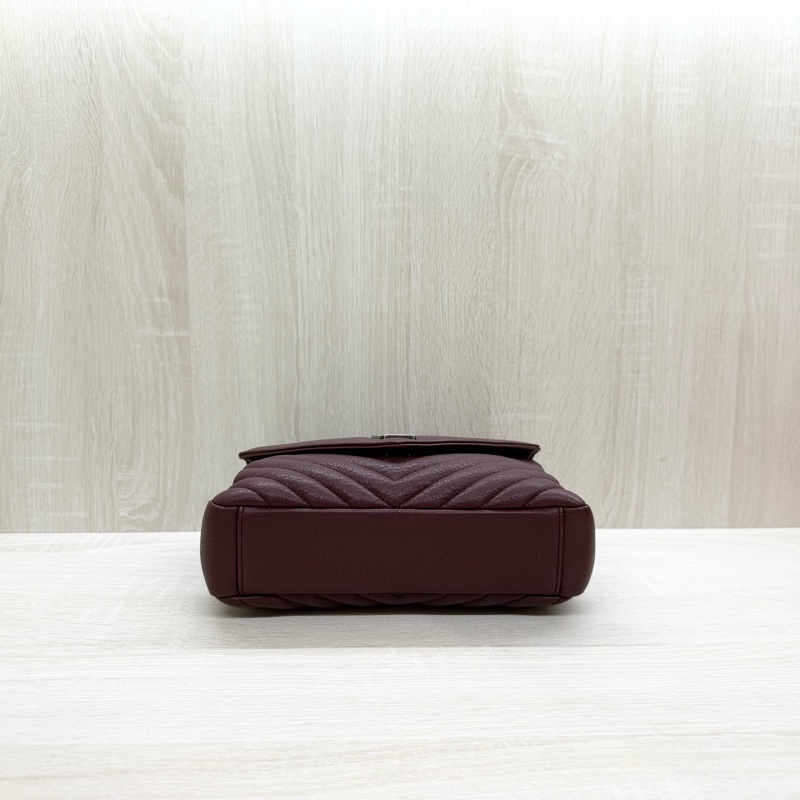 YSL酒紅色牛皮銀扣COLLEGE學院包/487213-4