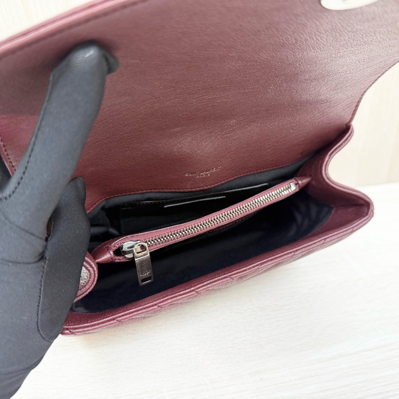 YSL酒紅色牛皮銀扣COLLEGE學院包/487213-7