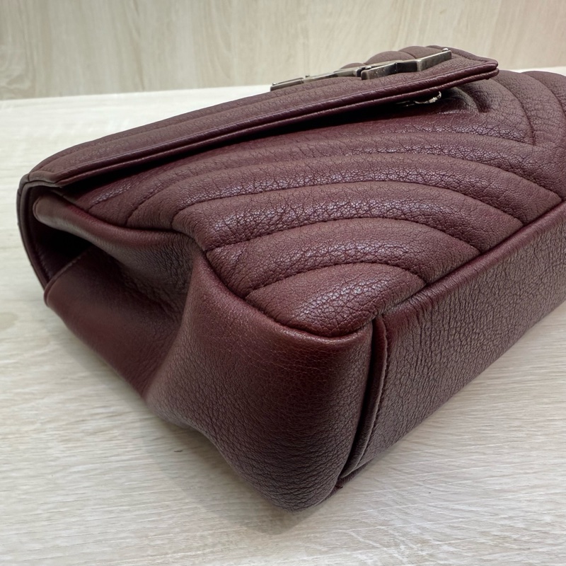 YSL酒紅色牛皮銀扣COLLEGE學院包/487213-8