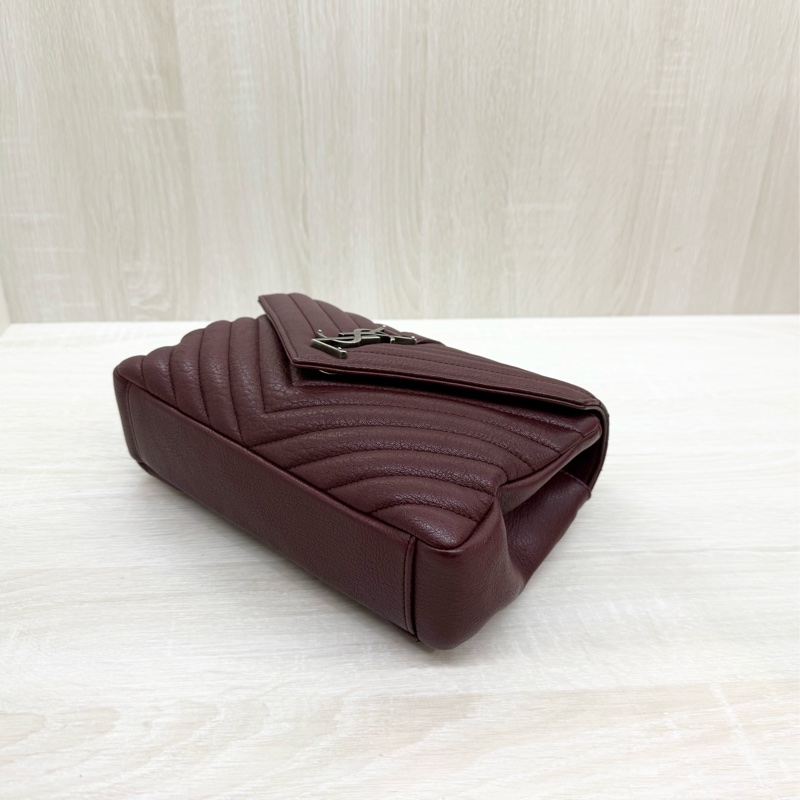 YSL酒紅色牛皮銀扣COLLEGE學院包/487213-11