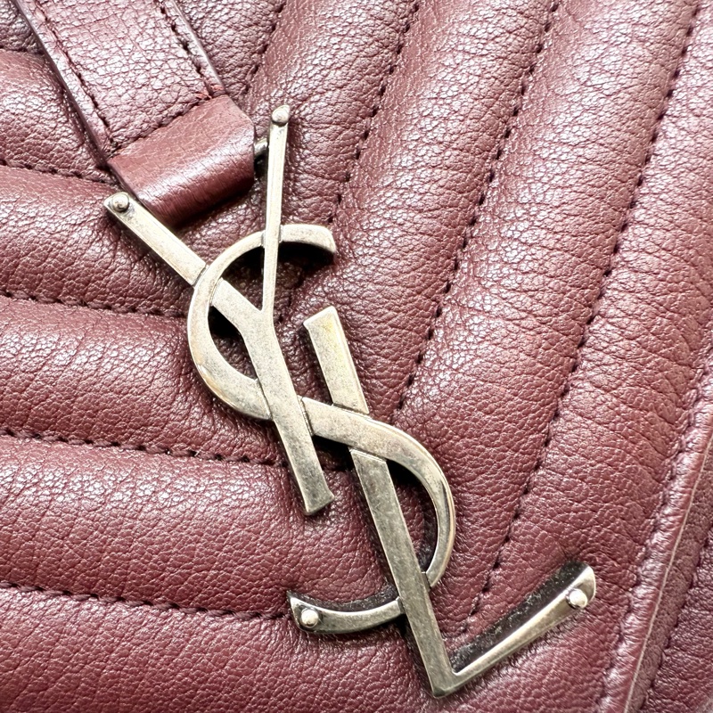 YSL酒紅色牛皮銀扣COLLEGE學院包/487213-14