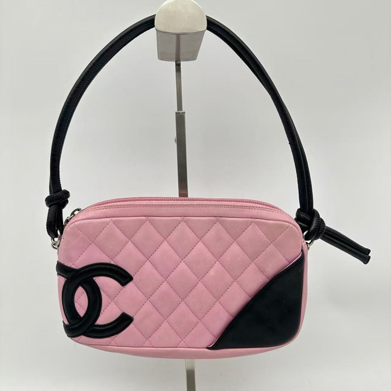 「JL精品代購」 香奈兒粉黑色康鵬mini枕頭腋下包-0