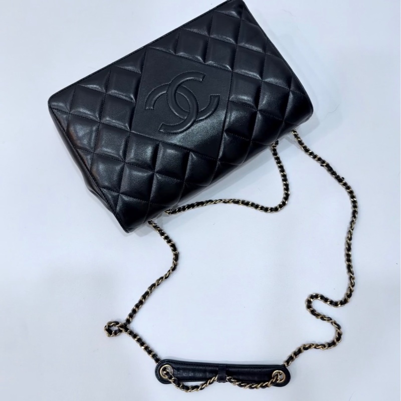 Chanel Diamond cf 黑色 大logo 斜背包 肩背包 側背包 鏈條包-0