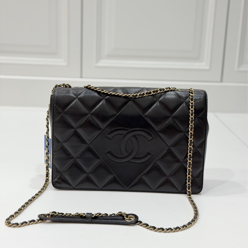 Chanel Diamond cf 黑色 大logo 斜背包 肩背包 側背包 鏈條包-6