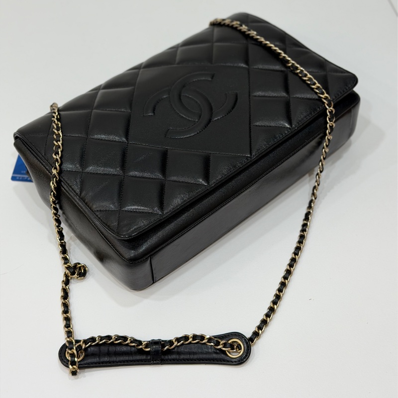 Chanel Diamond cf 黑色 大logo 斜背包 肩背包 側背包 鏈條包-7