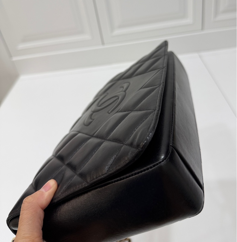 Chanel Diamond cf 黑色 大logo 斜背包 肩背包 側背包 鏈條包-12