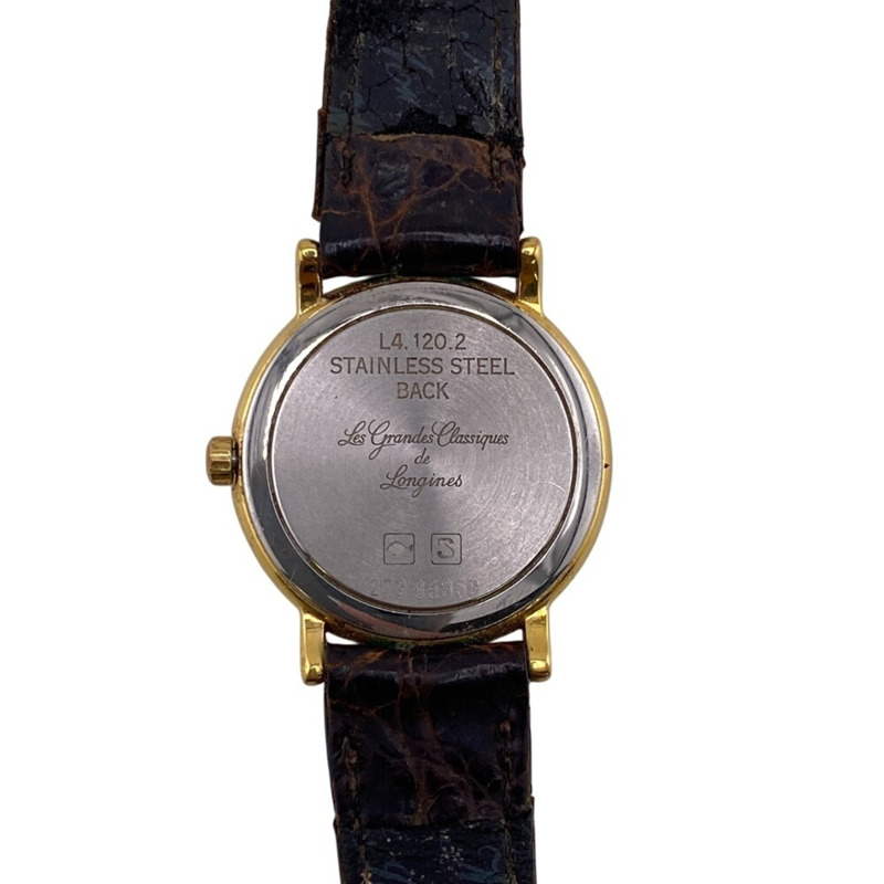 浪琴表 L4.120.2 圓形金色石英錶，類比/數位顯示-4