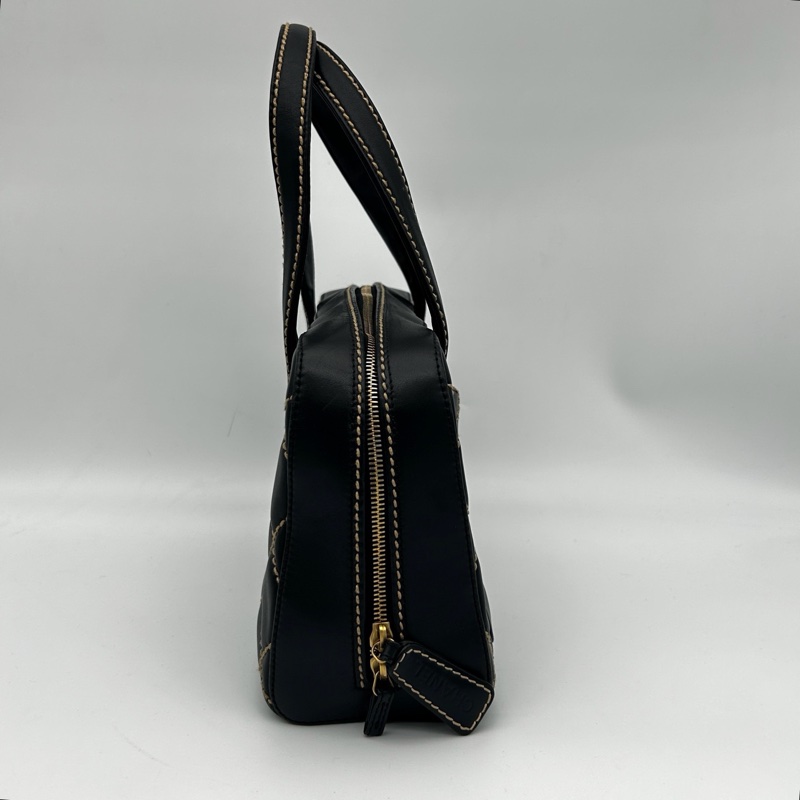 「JL精品代購」 香奈兒黑金羊外縫線保齡球小號手提包-5