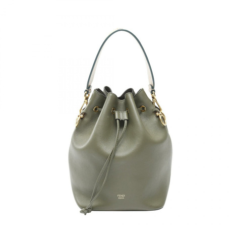 FENDI Mon Tresor 抽繩手提包 8BT298･A5DY 皮革 卡其粉色 二手 女士