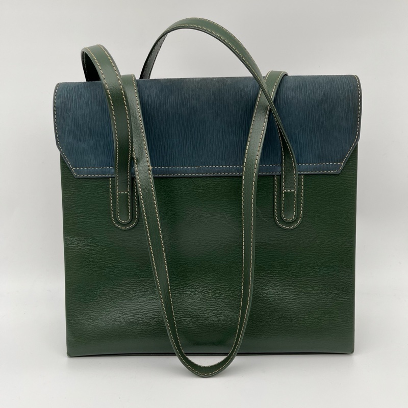 「JL精品代購」Loewe綠藍拼色蛇骨單肩公文包-3