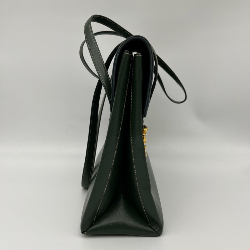 「JL精品代購」Loewe綠藍拼色蛇骨單肩公文包-4