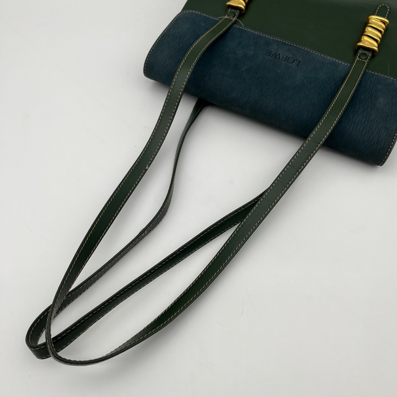 「JL精品代購」Loewe綠藍拼色蛇骨單肩公文包-6