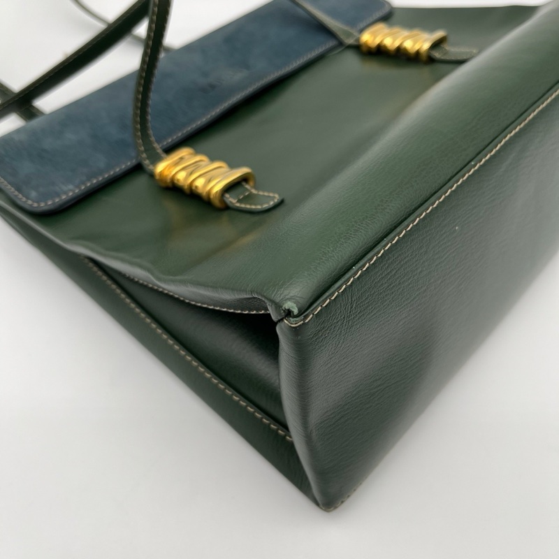 「JL精品代購」Loewe綠藍拼色蛇骨單肩公文包-8